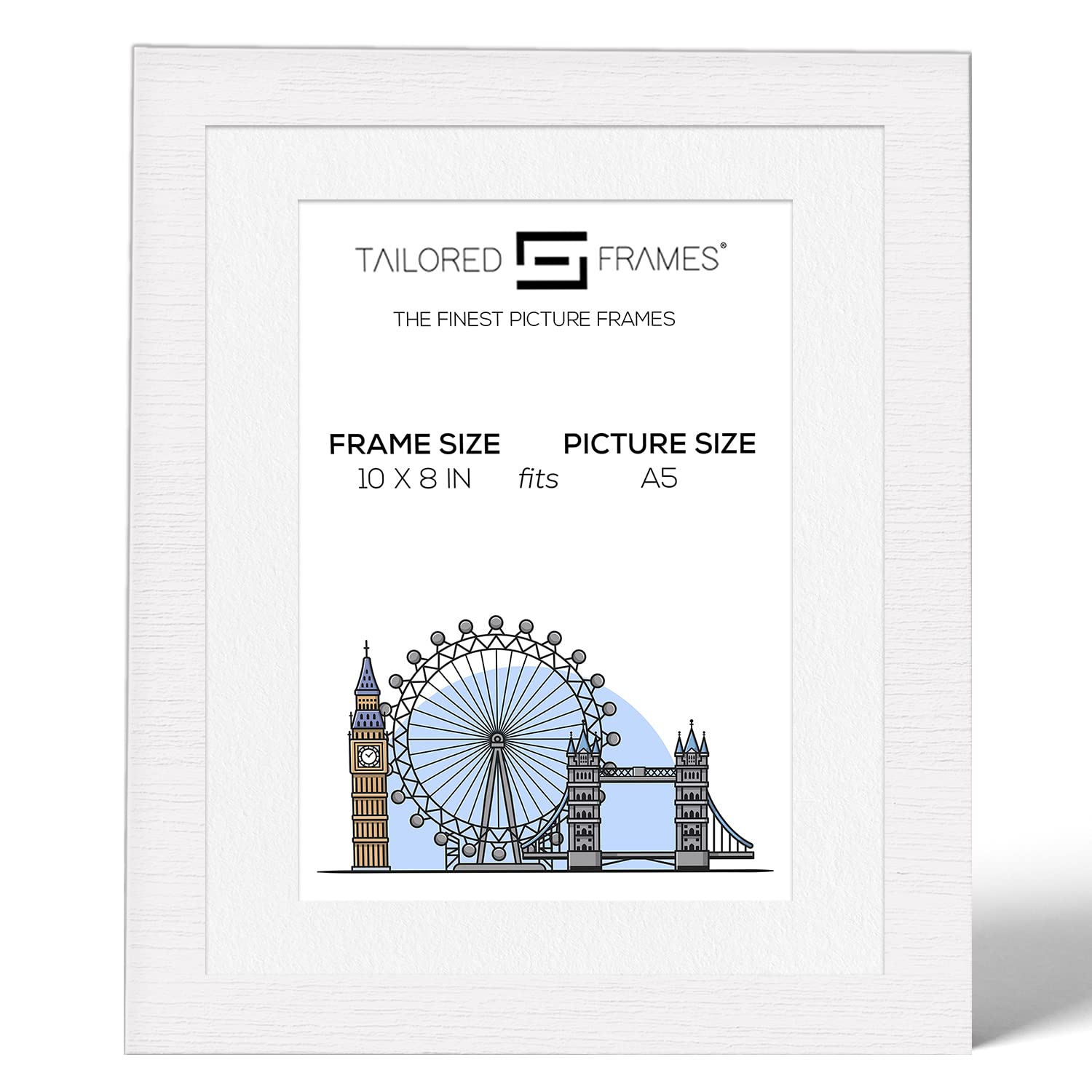Tailored Frames Seattle White 10" x 8" Frame for A5 Picture | Single Picture Frames | Table Top & Wall Hanging Type | Photo Frame With White Mount