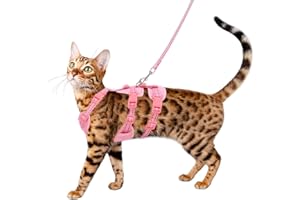 GoGoPaw Cat Harness and Leash Set for Walking, Escape Proof Soft Vest Harness for Cats, Adjustable Reflective Kitten Harness for Small Medium Large Cats, Breathable Kitty Harness, Pink S