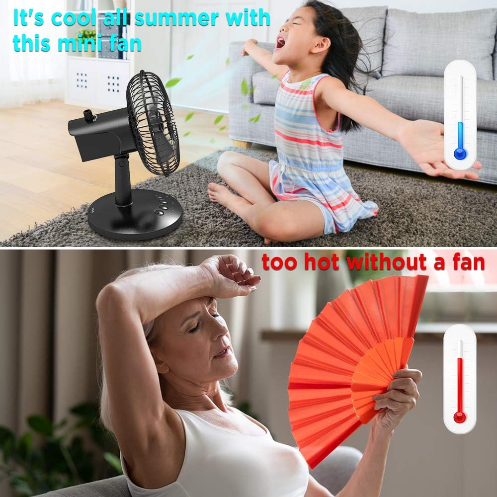 EasyAcc USB Desk Fan,Oscillating Desk Fan Floor Fan 3 Speed Adjustable Head Mini Small Table Fan Electric Automatic Personal Portable Cooling Fan Quiet Brushless Fan for Home Office Travel BBQ Camping: Home & Kitchen