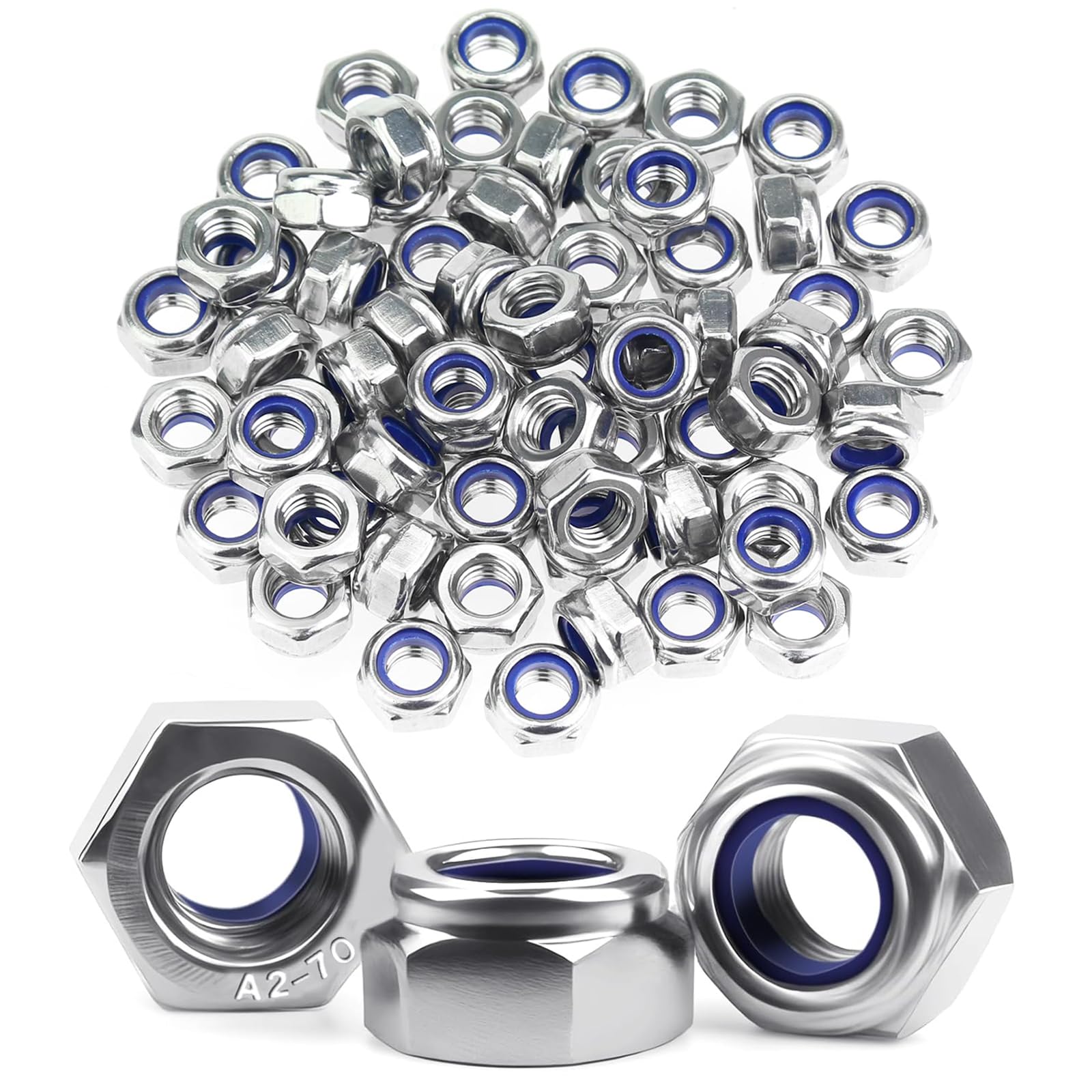 Csirnto M3 Self-Locking Nuts, 100 Pieces, Locking Nuts, Nylon Hex Nuts, M3 Nuts, Stop Nuts, Self-Locking Stainless Steel Nuts, Lock Nuts, Hexagonal Screw Nuts