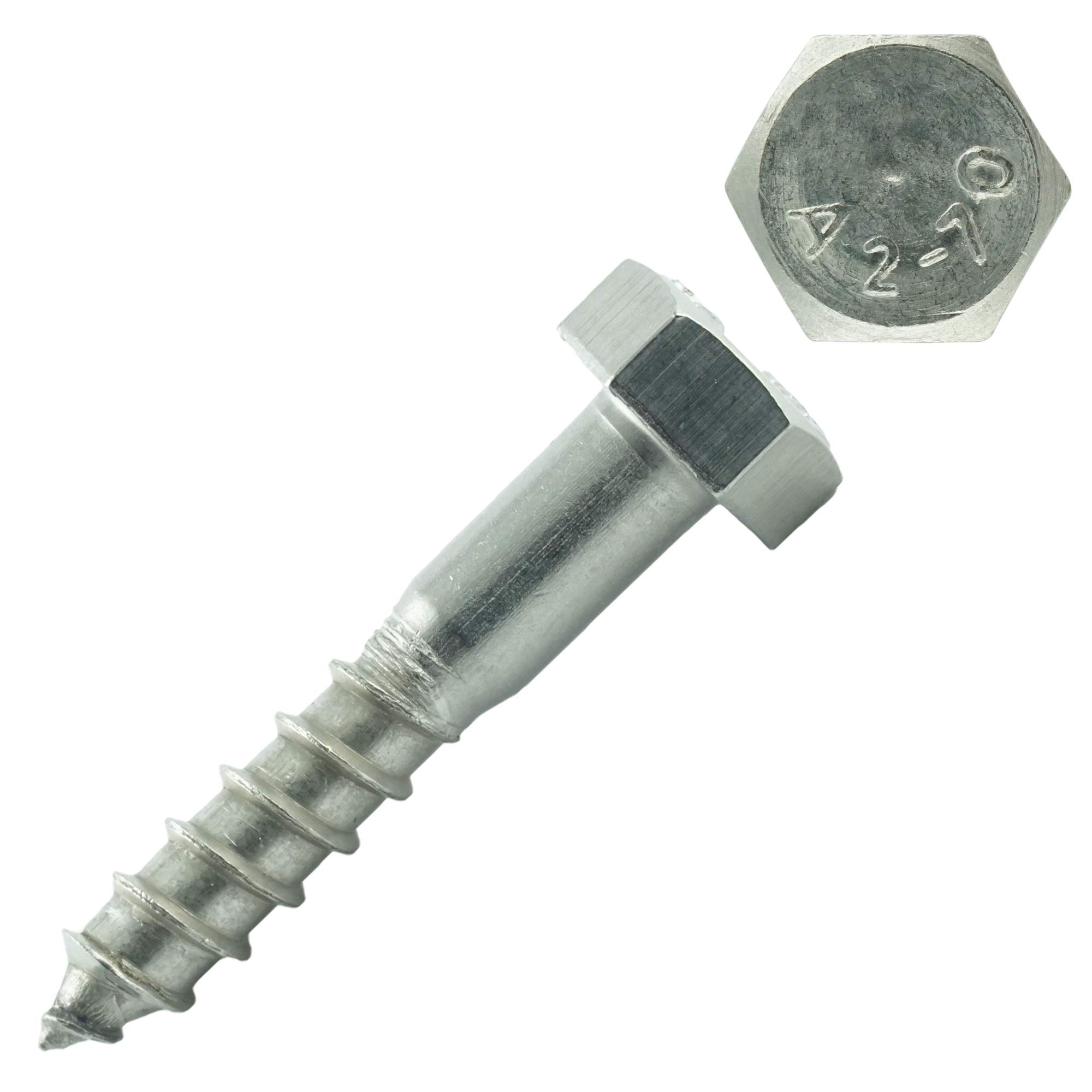 Eisenwaren2000 10 x 50 mm hexagonal wood screws (pack of 50) - DIN 571 - external hexagon screws - key screws with shaft - stainless steel A2 V2A - rust-proof