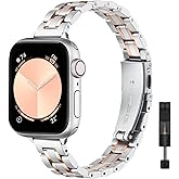 STIROLL Thin Replacement Band Compatible for Apple Watch 38mm 40mm 41mm 42mm(Series 11 10), Stainless Steel Metal Wristband Women Men for iWatch Ultra SE Series 9 8 7 6 5 4 3 2 1, Silver Rose Gold