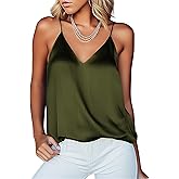 Ekouaer Women's Silk Satin Camisole Tank Tops V Neck Sleeveless Spaghetti Straps Blouse Casual Racerback Shirt