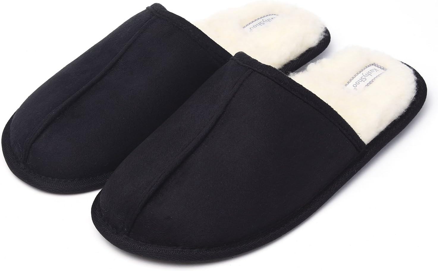 KushyShoo Mens Slippers, Scuff Fluff House Shoes, Slip-On Indoor Outdoor Slipper