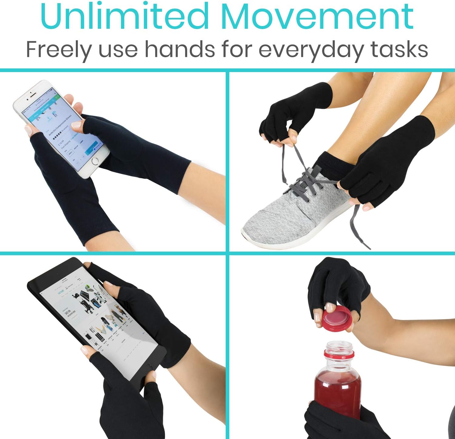 Vive Rheumatoid Arthritis Gloves - Men and Women Fingerless Compression Wrap for Hand Pain and Osteoarthritis - Black Hand Wrap for Arthritic Joint Symptom Relief - Open Finger Fit: Industrial & Scientific