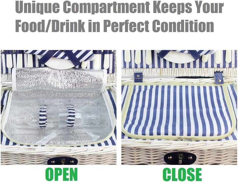 INNO STAGE Willow Picnic Basket for 2 Persons, Wicker Hamper Set with ...