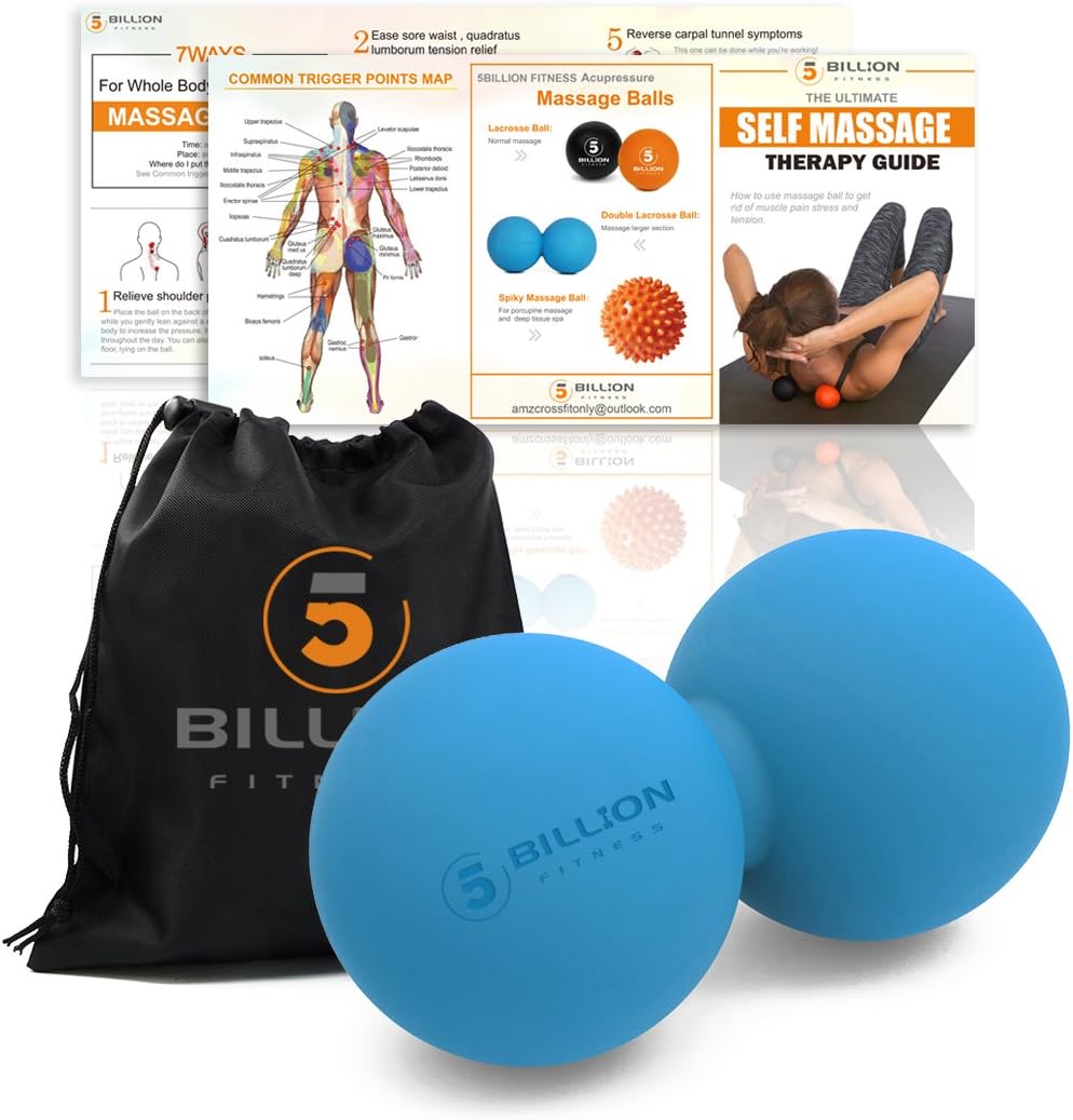 5BILLION Peanut Massage Ball - Double Lacrosse Massage Ball & Mobility Ball for Physical Therapy - Deep Tissue Massage Tool for Myofascial Release, Muscle Relaxer, Acupoint Massage (Blue): Sports & Outdoors