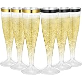 Jingmore 12 Pcs Plastic Champagne Flutes 4.5 oz Clear Toasting Glasses Cocktail Cup Wine Disposable Champagne Glass for Valentine's Day Christmas Wedding Birthday Party (Black,Gold)
