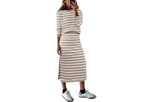 ANRABESS 2 Piece Skirts Sets For Women Fall Fashion 2025 Striped Sweater Midi Dress Knit Lounge Travel Outfits Winter Clothes