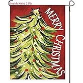 Christmas Tree Garden Flags 12x18 for Outside Double Sided- Small Xmas Pine Burlap Yard Flag for Winter Holiday Outdoor Decor