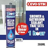 EVO-STIK 1 Hour Shower Bathroom Sealant White 290ml Fast Set Anti-Mould Ready view 2