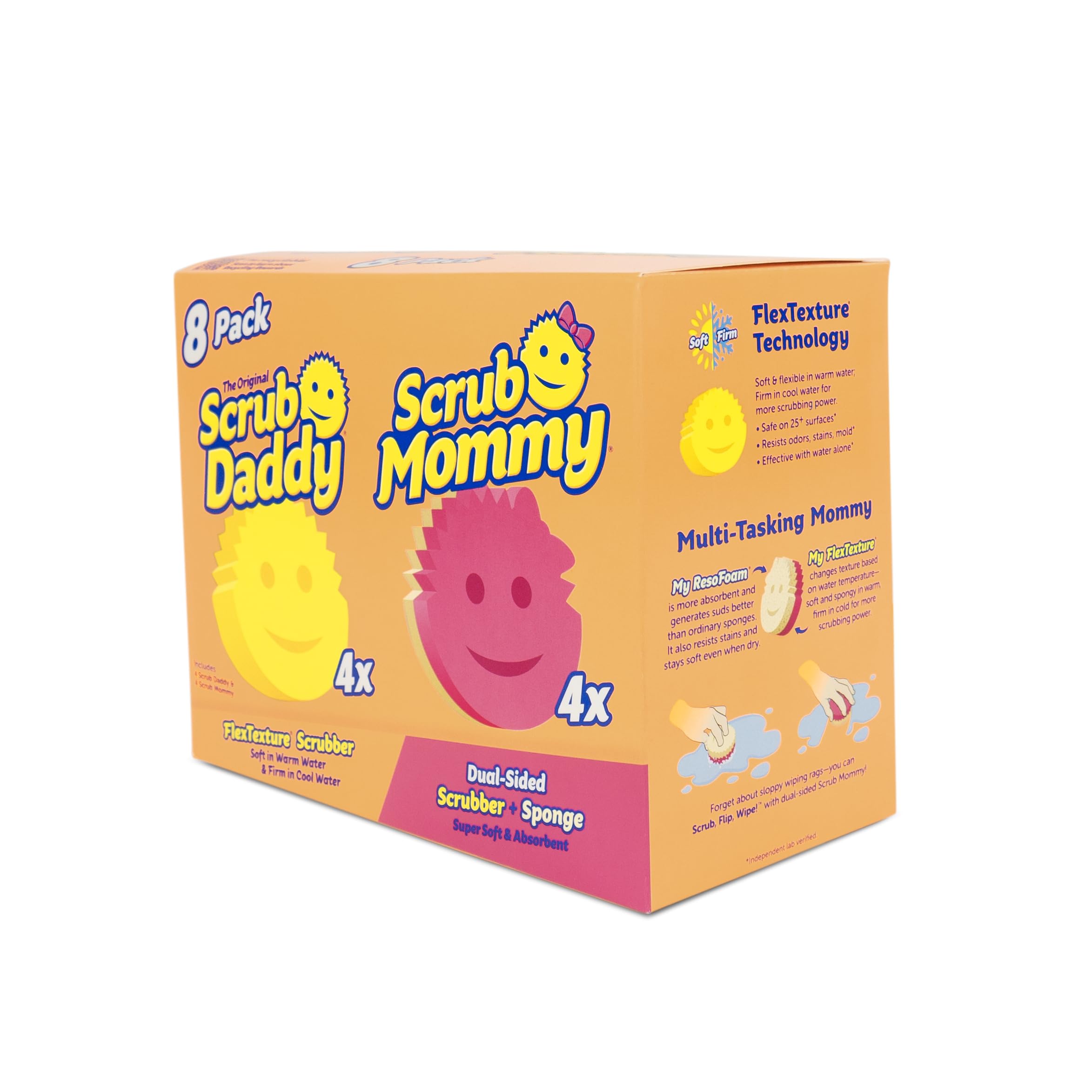 Scrub Daddy 4 Scrub Daddy Sponges & 4 Scrub Mommy Kitchen Sponges - Scratch-Free for Dishes & Multipurpose Cleaning - BPA Free & Made with Polymer Foam - Stain & Odor Resistant (8 Pack)