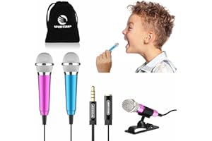 Wootrip [2PCS] Mini Microphone, Mini Karaoke Vocal and Recording Microphone Portable for iPhone ipad Laptop Android-Tiny Microphone Ideal for Kids (Blue and Rose Red)