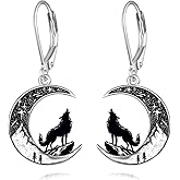 Black Cat/4th of July/Bat/Spider/Pumpkin/Wolf/Bunny/Sun and Moon/Turtle/Raven 925 Sterling Silver Leverback Dangle Earrings Moon Gothic Christmas Earrings Jewelry Gift for Women