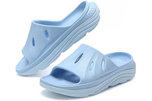 perunvie Womens Recovery Sandals Mens Comfortable Athletic Slides Thick Cushion Lightweight Plantar Fasciitis Sport Sliders of Indoor Outdoor,Arch Support Orthotic Open Toe