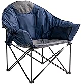 Foristrail Oversized Camping Chair with Cup Holder & Carry Bag - 500lbs Heavy Duty Moon Saucer Chair for Outdoor, Lawn, Sports, Patio - Padded Folding Sofa Chair, Blue & Gray