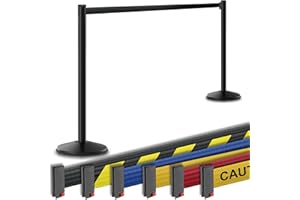 Visiontron Prime Retracta-Belt Stanchion with Retractable Belt Barrier (2pk), Crowd Control Barrier, 10’ Belt, Steel Post, No Tools Required (Black Post w/Black Belt)