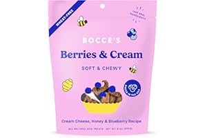 Bocce's Bakery 'Berries & Cream Treats for Dogs, Wheat-Free Everyday Dog Treats, Made with Real Ingredients, Baked in The USA, All-Natural Soft & Chewy Cookies, Cream Cheese & Blueberry, 6 oz
