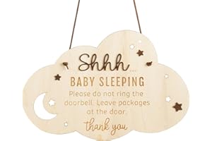 Chippi & Co Shh Baby Sleeping Sign For Front Door, Wooden Do Not Ring Doorbell Sign For Font Door, Baby Room, Fathers Day Gifts For New Dad, Expecting Dad, Christmas Gifts For Mom To Be (Baby Sleepinng Sign)