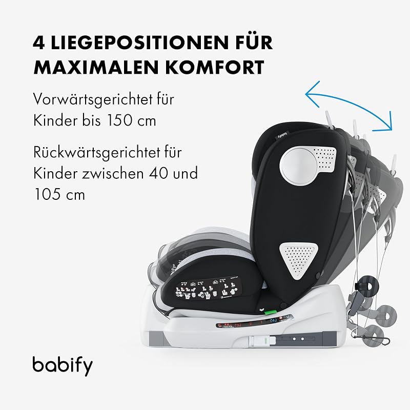 Onboard, Autositz Isofix für Babys und Kinder, 0 Monate - 12 Jahre, 40-150cm, 360°drehbar, tragbarer und sicherer Sitz i-Size ECE R129 Grau