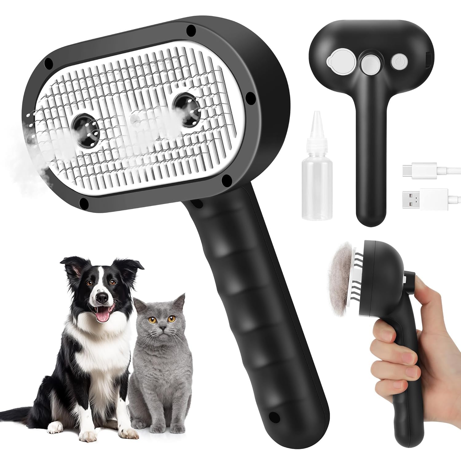 Photo 1 of ***FINAL SALE NO RETURN NO REFUND**** Cat Steam Brush for Grooming and Shedding for Long and Short Hair Pets Deshedding and Hair Removal tool for Dogs & Cats Self Cleaning 4 in 1 Massaging Pet Spray Spritz Defur Comb