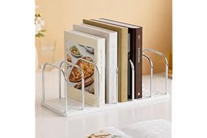 1pc Stainless Steel Desktop Bookshelf, Non-Slip Base with Adjustable Divided Vertical Small Book Stand Rack, Modern Minimalis
