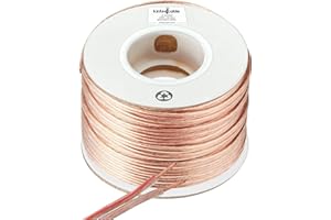 Kinter Cable 100ft 12-Gauge Audio Stereo Speaker Wire 30.48 Meters 2 Conductor Polarity Marked Clear PVC, CCA, Spool in Box, for Home Theater, HiFi, Surround, Car Audio, 105 High Strand Count (.2 OD)