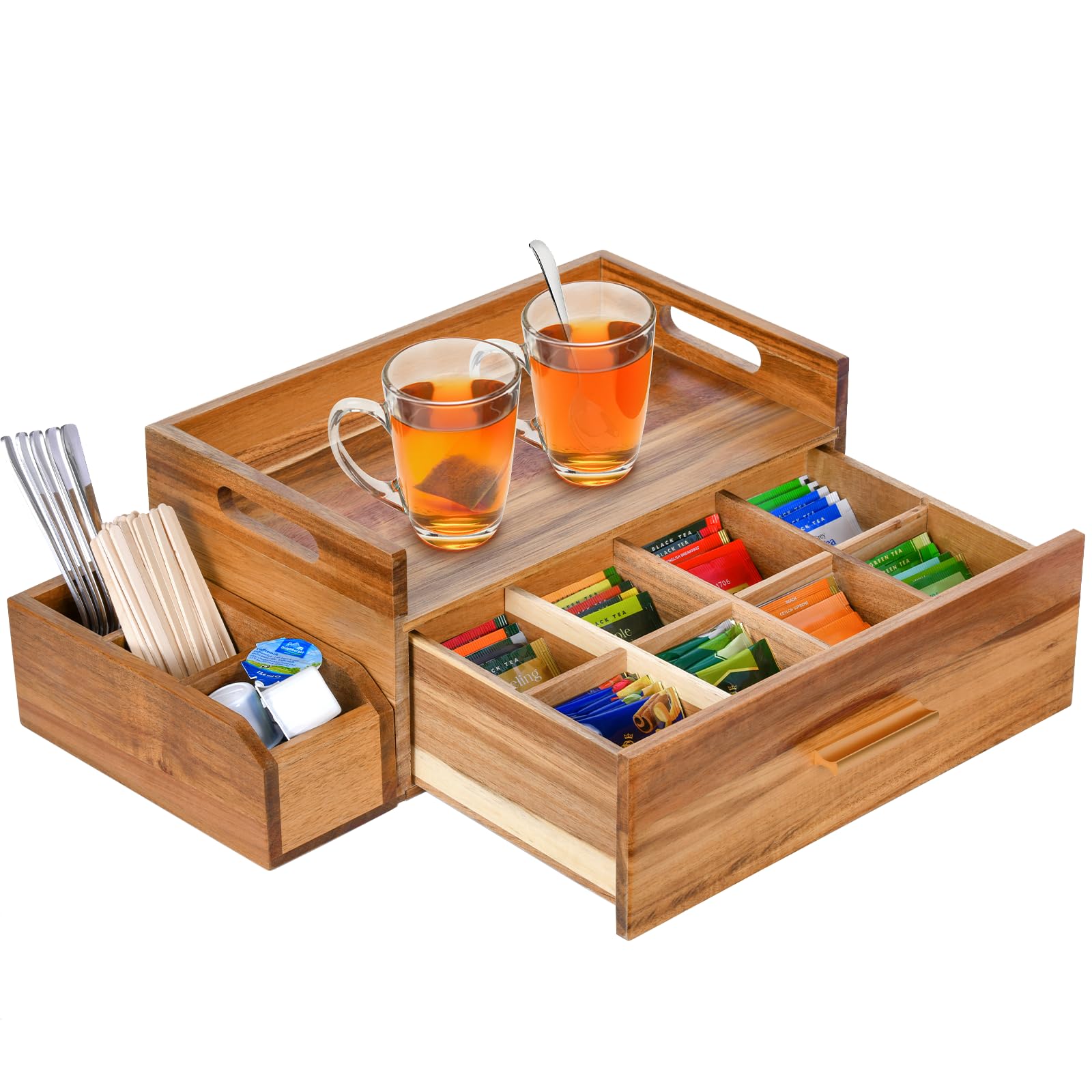 Photo 1 of ***FOR PARTS/ DAMAGED & BROKEN PIECES***** Acacia Wood Tea Bag Organizer, Wooden Tea Bag Storage Box Holder with Drawer for Kitchen Office Tea Bar Countertop