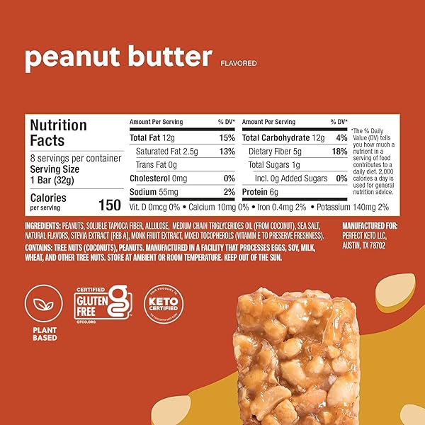 PERFECT KETO NOLA BARS | GLUTEN-FREE KETO GRANOLA BARS WITH ZERO ADDED SUGAR | ENJOY A CHEWIER, NUTTIER, AND TASTIER WAY TO CURB CRAVINGS AND START THE DAY | PEANUT BUTTER | 8 BARS 32G