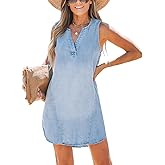 CUPSHE Women's Denim Mini Dress Jean Dresses V Neck Sleeveless Casual Summer Outfits 2025 Trendy