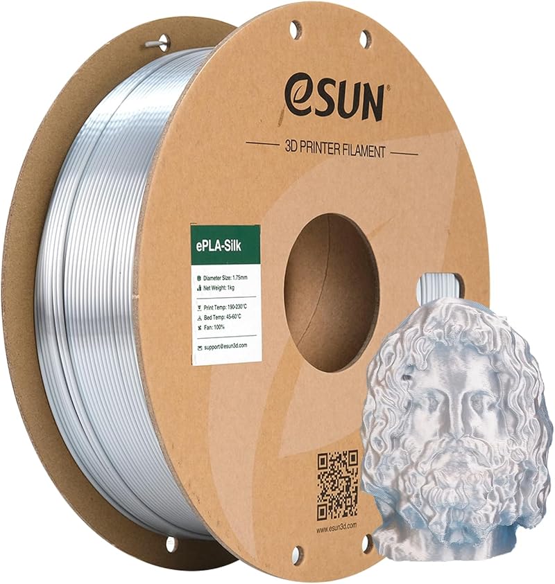 eSUN Silk Metal PLA Filament 1.75mm Silver 1KG Spool Shiny Metallic 3D Printer