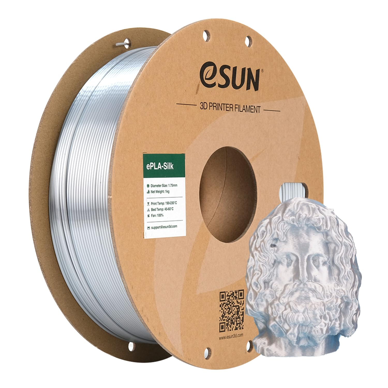 eSUN Silk Metal PLA Filament 1.75mm, Silky Metallic 3D Printer Filament PLA, Dimensional Accuracy +/- 0.05mm, 1KG Spool (2.2 LBS) 3D Printing Filament for 3D Printers, Silk Silver