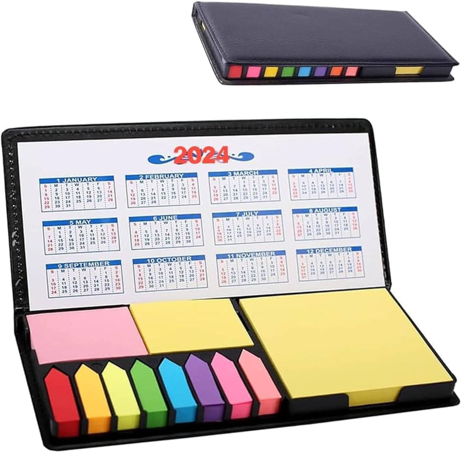 Sticky Notes Set, 2000 Pcs Colorful Self-Stick Memo Note Pads with Rectangular Notes Bookmarks and Memo Stickers Includes PU Box Perfect Office Home School and Meeting Gifts