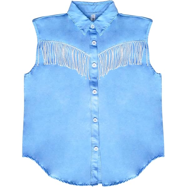 T-shirt voor tieners, western cowboy, vest, kwastjes, franjes, taille