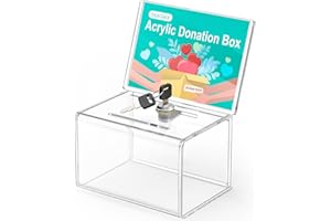MaxGear Acrylic Donation Box with Lock and Sign Holder, Clear Ballot Box Donation Boxes for Fundraising (6.2" x 4.5" x 4") with Lock - Clear