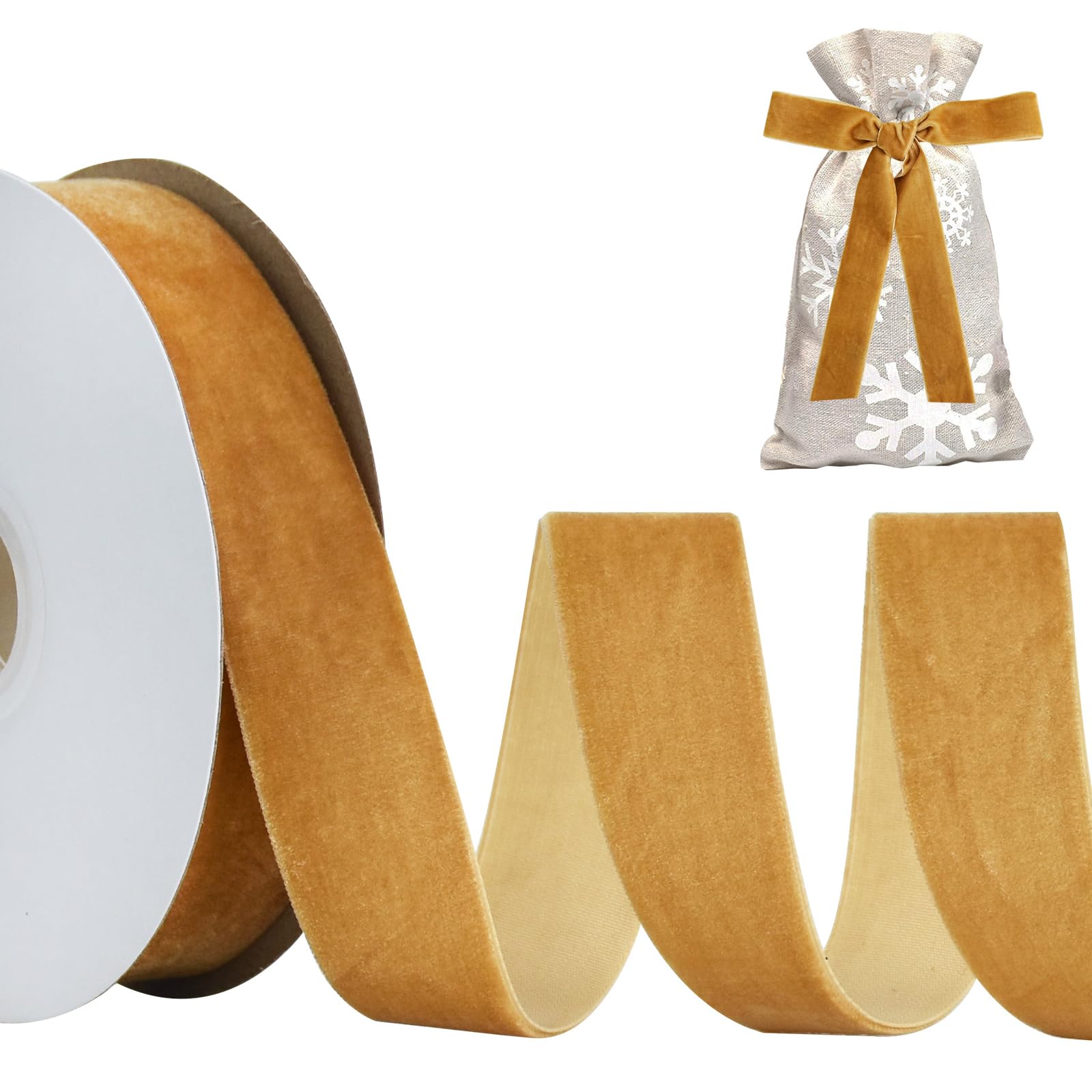 RIBBOOO Khaki Velvet Ribbon 2.5CM x 9.14 Meter, Vintage Velvet Ribbons for Christmas Wreath Bow Decoration Craft Gift Wrapping, Valentine's Day Bouquet Packaging