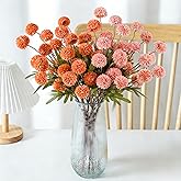 ASTRYAS Artificial Chrysanthemum Flowers, Orange Kiku Pom Pom Mums Flower Faux Fall Floral for Autumn Halloween Kitchen Table Centerpiece Home Decor(10,Burnt Orange, Deep Peach)