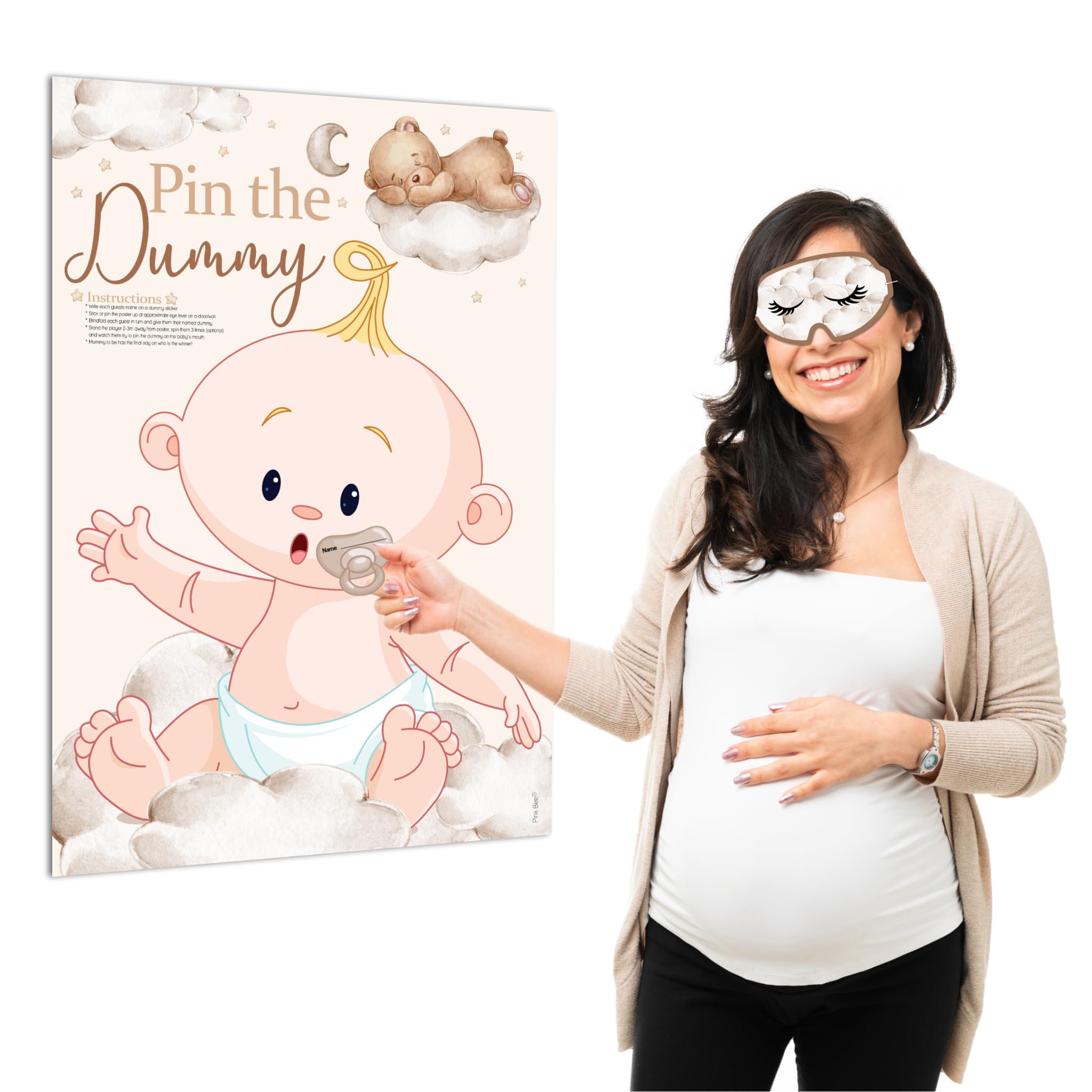Pink Bee Parties Pin The Dummy Game in Teddy Bear Theme Baby Shower Game - 40 Player