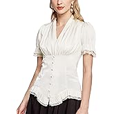 Scarlet Darkness Womens Work Tops Elegant Renaissance Pirate Shirt Short Sleeve Victorian Peasant Blouses