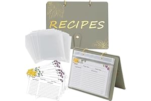 Recipe Binder with Plastic Sleeves, Stand Up Recipe Book Binder for 50 Recipe Cards 4x6, Recipe Organizer Kit Blank Cook Book