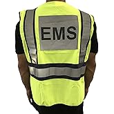 LINE2design High Visibility Front Pocket Safety Vest With Reflective Strips & EMS ANSI Polyester Fabric Yellow with Navy Trim, S-XXL, Average Size is Large