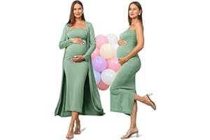 Rnxrbb 2 Piece Maternity Dress Cardigan Baby Shower Bodycon Fall Tube Maternity Dresses Long Gender Reveal Photoshoot