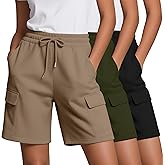 Neer 3 Pack Women's Bermuda Shorts Cargo Elastic Drawstring Knee Length Shorts Casual Loose Yoga SweatShorts with 4 Pockets