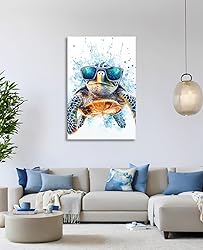 Funny Turtle Wall Art Sea Turtle with Glasses