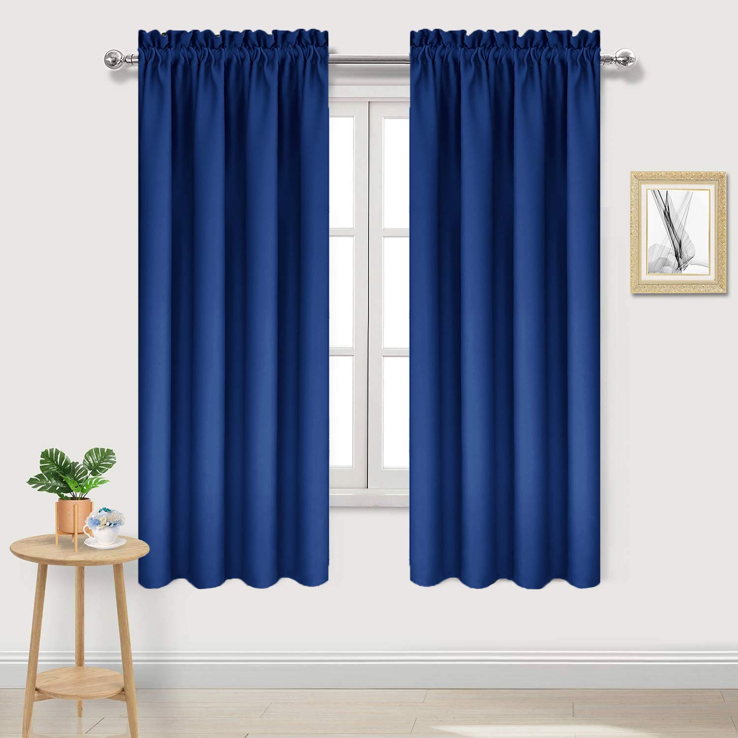 DWCN Blackout Curtains Room Darkening Thermal Insulated Bedroom Curtains Window Curtain Panels, 42 x 63 inches Long, Set of 2 Classic Blue Rod Pocket Drapes