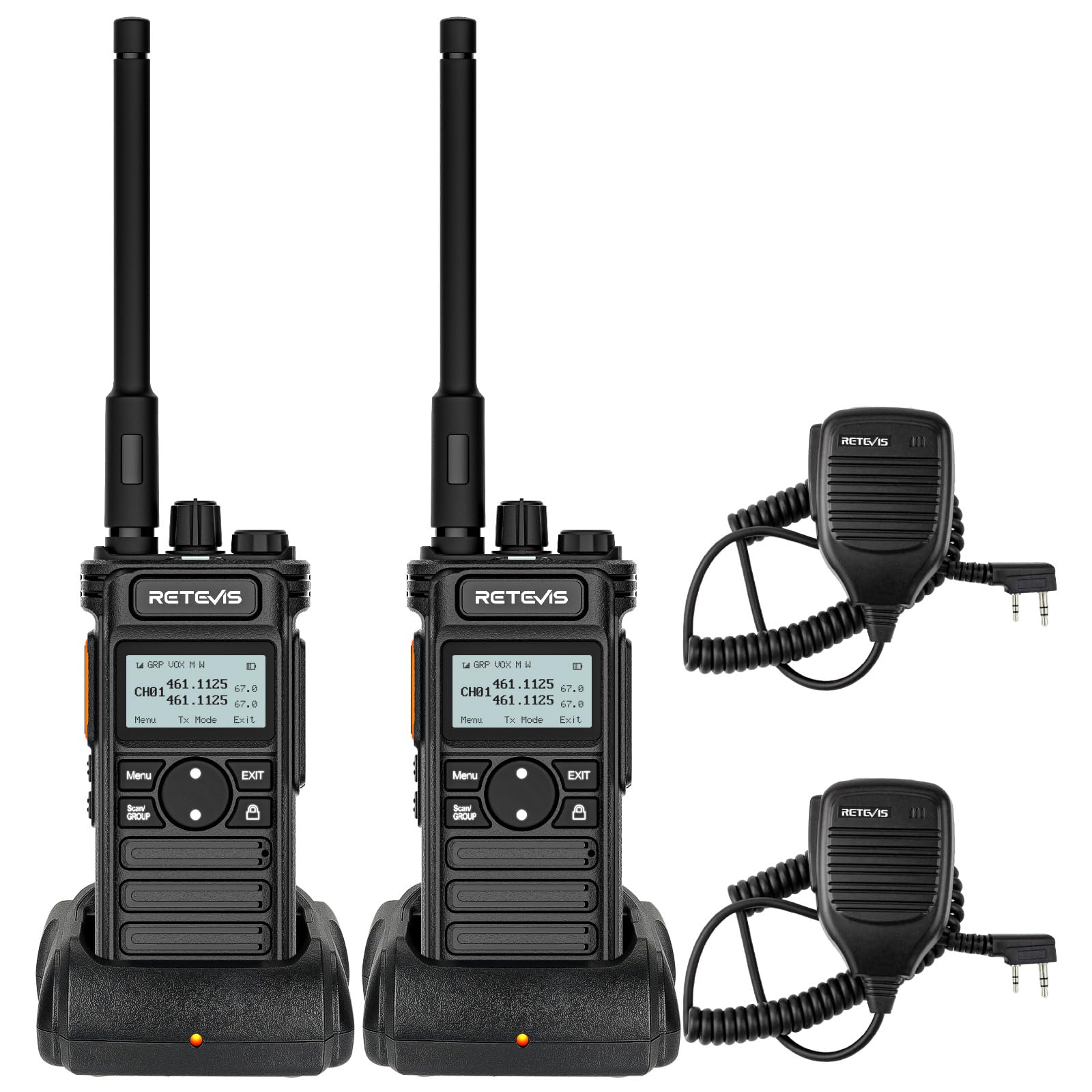 Retevis RT86S Walkie Talkies Long Range, Professional 2 Way Radios Upgrade Usability, Type C, LCD Display, Group Call, 2600mAh, Heavy Duty, with Speaker Mic for Security Team (Black, 2 Pcs)