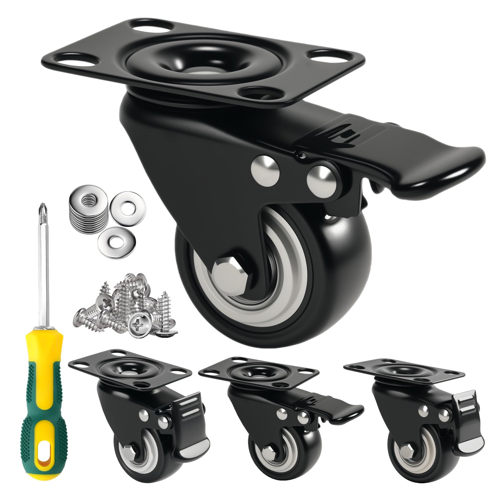 Photo 1 of 2" Caster Wheels Set of 4 - Heavy Duty Swivel Plate Casters with No Noise Locking, Wheels for Furniture, Cart, Workbench