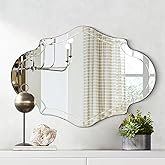 Large Decorative Mirrors, 40"x28" Scalloped Wall Mirror with Elegant Beveled Edges and Mirrored Frame, Irregular Mirror for Dining Room Living Room Bathroom Entryway, Hang Horizontally or Vertically