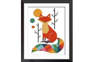 Joy Sunday Cross Stitch Kits 11CT Stamped Seven Color Fox 11"x15" or 28cmx38cm Easy Patterns Embroidery for Girls Crafts DMC Cross-Stitch Supplies Needlework Animal Series