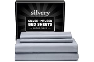 Silvery Silver Infused Bed Sheets Set - Ultra-Soft Temperature-Regulating Fabric with Self-Cleaning Technology™ That Stays Fresh 3X Longer for Hygienic Sleep - Ultra Soft Luxury Bedding Set